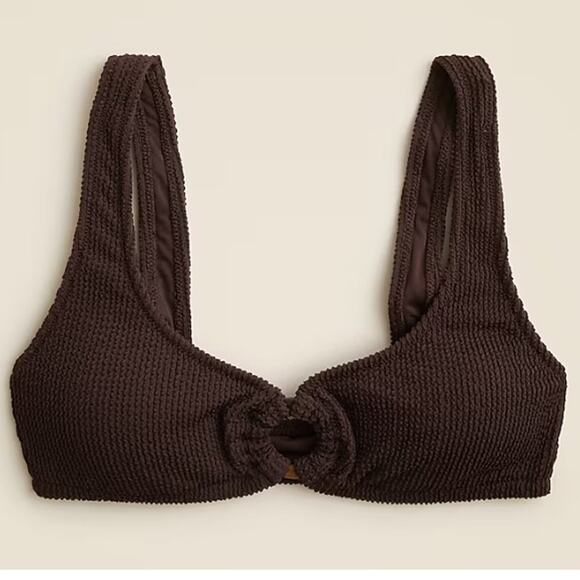J.Crew Claudia O-ring Scrunchie Bikini Top SZ L Inky Espresso Textured Pullover - Picture 1 of 7